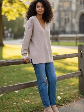Eddie Bauer V-Neck Ribbed Sweater - Beige